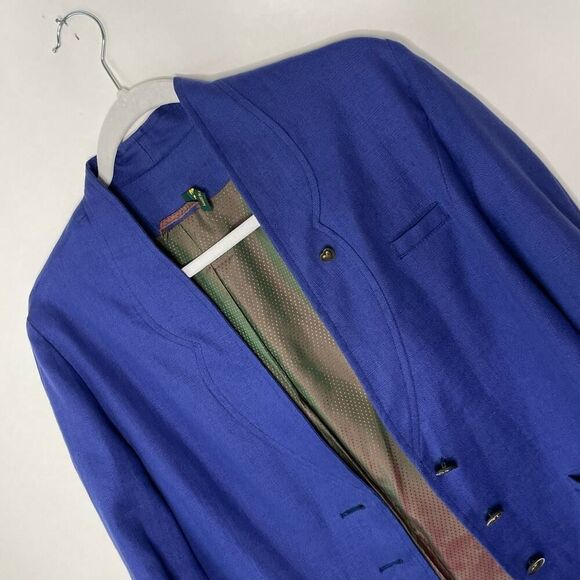 Vintage Geiger Linen Satin Lined Indigo Blue jacket Medium #TT - Picture 3 of 14